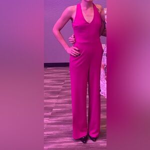 Zara Pink Magenta Wide-Leg V-Neck Jumpsuit Size S